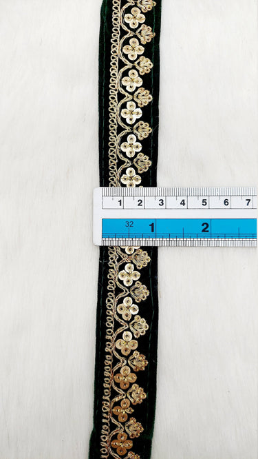 Floral Sequins Embroidered Velvet Fabric Trim Indian Sari Border, Sequin Trimming, Trim By 9 Yards